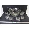 Image 1 : Glass Punch Bowl w/8 Glasses & Spoon