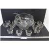 Image 1 : Glass Punch Bowl w/12 Glasses & Spoon