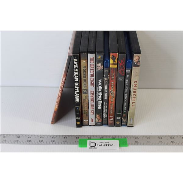(10) DVDS: History & Western: Churchill, Young Guns, 300, True Grit, The Hateful Eight, Misc.