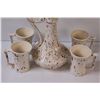 Image 2 : (5) Ceramic Pottery Matching Water Carafe Urn (11 1/2" Tall) & 4 Cups