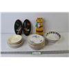 Image 1 : (2) WhiteWare Bird Wall Hangers - Pottery Cat - Assorted Bowls & Saucers