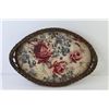 Image 5 : Wicker Tray w/Glass Bottom - Glass Flower Frog in Metal Holder - Metal Tray w/Rose Picture Under Gla