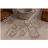 Image 2 : (11pcs) Glassware (Butter Dish, Measuring Cup, Schnapps Glasses, Cream Pitchers, Sugar, Bowls etc., 