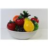 Image 1 : (9) Glass Blown Fruits In Plastic Bowl - (cracked bowl)