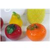 Image 3 : (9) Glass Blown Fruits In Plastic Bowl - (cracked bowl)