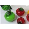 Image 5 : (9) Glass Blown Fruits In Plastic Bowl - (cracked bowl)