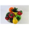 Image 7 : (9) Glass Blown Fruits In Plastic Bowl - (cracked bowl)