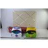 Image 1 : (2) Fisher-Price Plastic Carry Cases - (2) Rolls of Red Glitter Netting - Padded Wood (21" x 18")