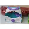 Image 3 : (2) Fisher-Price Plastic Carry Cases - (2) Rolls of Red Glitter Netting - Padded Wood (21" x 18")