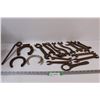 8982  (3) Horse Shoes, (14) Antique Wrenches (Assorted)