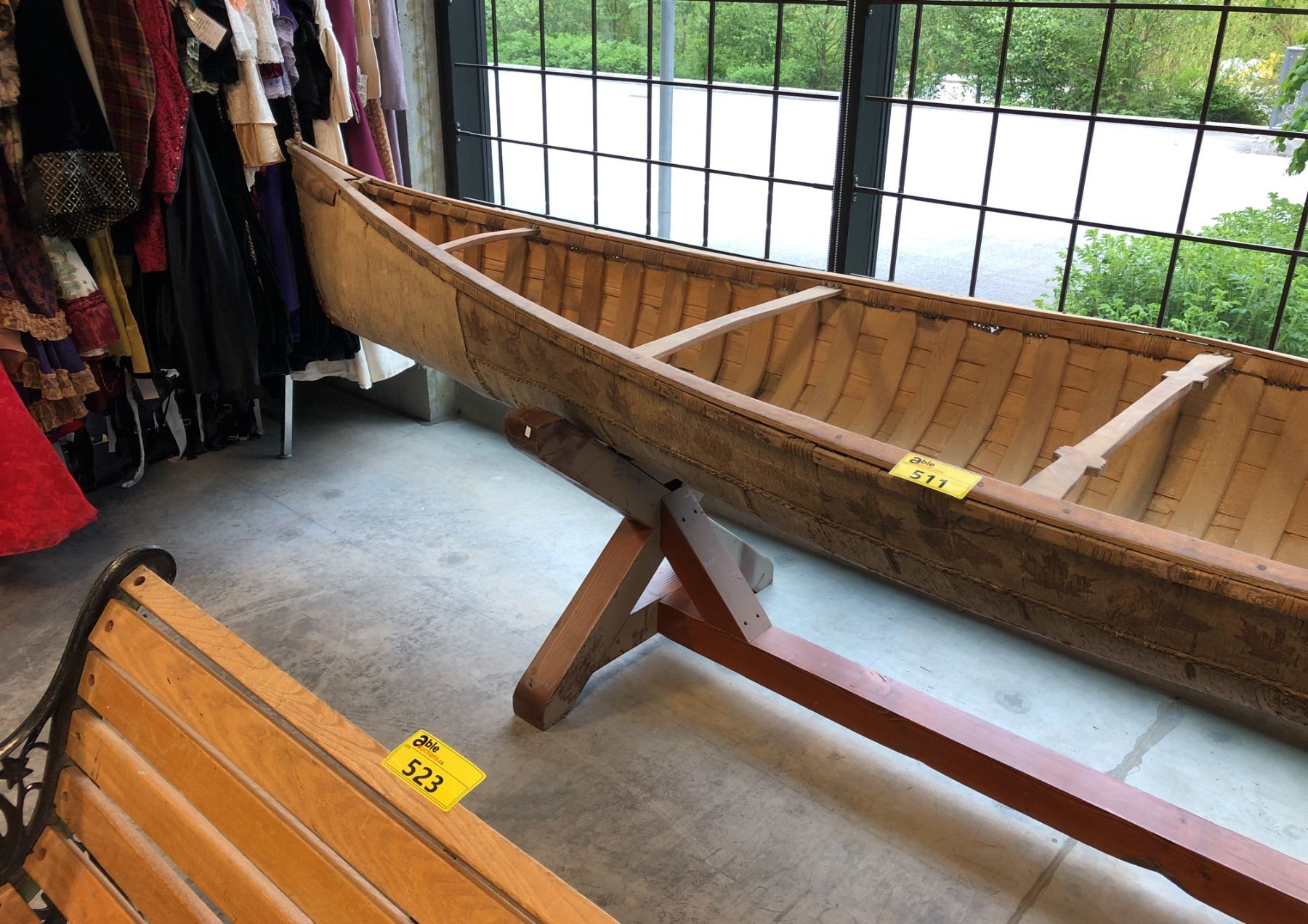 14' BIRCH WOOD CANOE WITH DISPLAY STAND (NON-BUOYANT) - Able Auctions