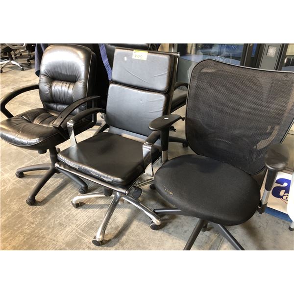 3 BLACK OFFICE CHAIRS (CONDITION ISSUES)