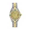 Image 2 : Rolex Ladies Two Tone Emerald and Diamond Date Wristwatch With Rolex Box