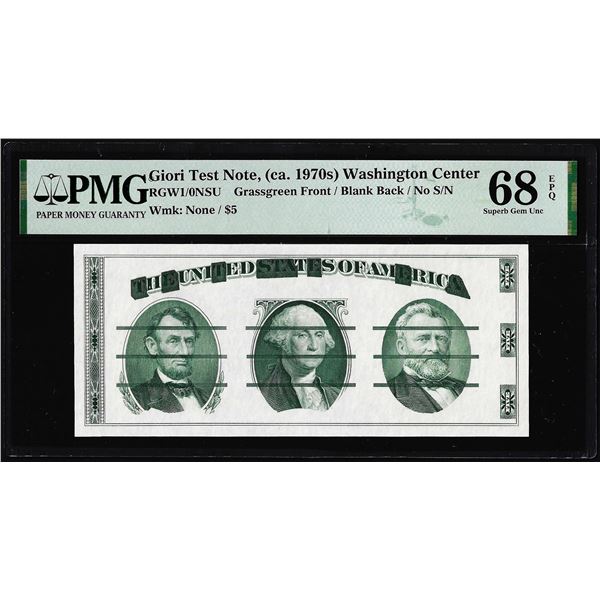 Circa 1970's Washington Center Giori Test Note PMG Superb Gem Uncirculated 68EPQ