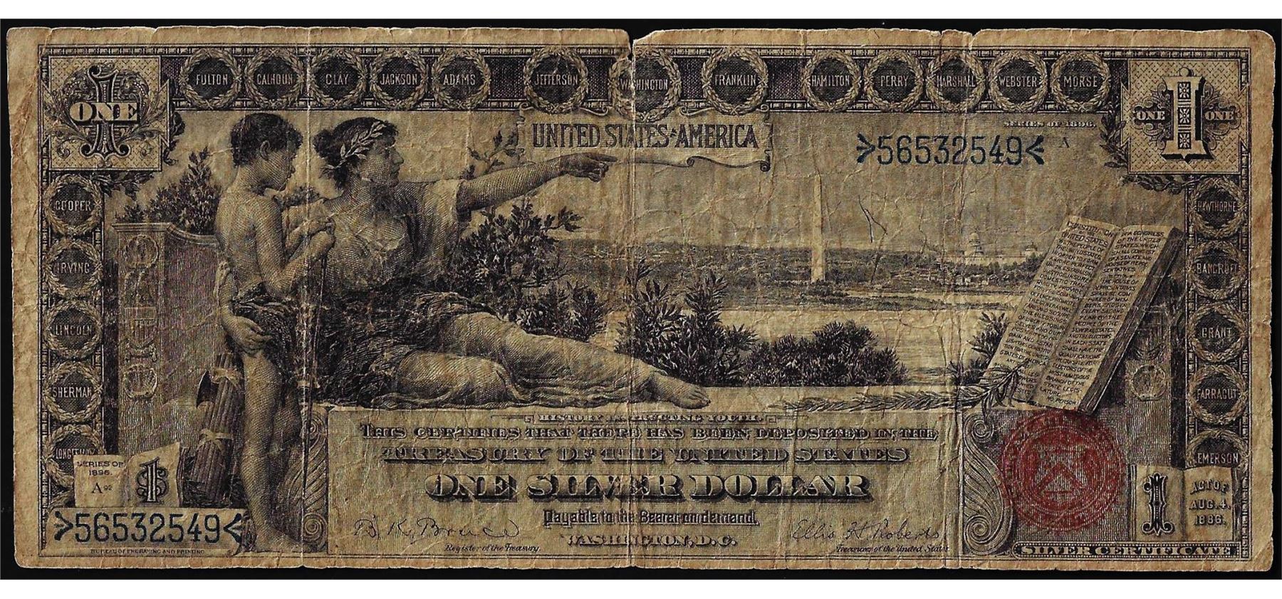 thumbnail image 2 of 1896 $1 Silver Certificate 'Educational' Series – 24K Gold Plated Novelty Note (GFN02) 2 of 6