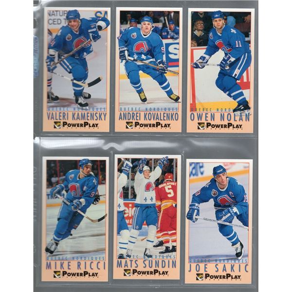 6 Quebec Nordiques Cards!!! Remember they moved from Quebec to Colorado in 1995.  Joe Sakic, Owen No