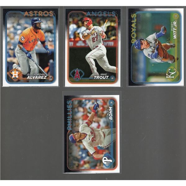 Lot of 4 2024 Topps Series 1 Cards Mike Trout, Yordan Alvarez, Bobby Witt Jr., Alec Bohm
