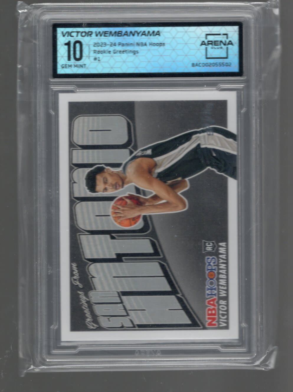 Victor Wembanyama Rookie Card 2023-24 NBA Hoops Rookie Greetings #1