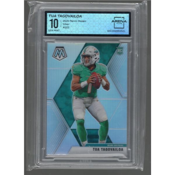 Tua Tagovailoa Rookie Card 2020 Mosaic Silver Prizm #203 Graded Arena Club 10 Gem Mint