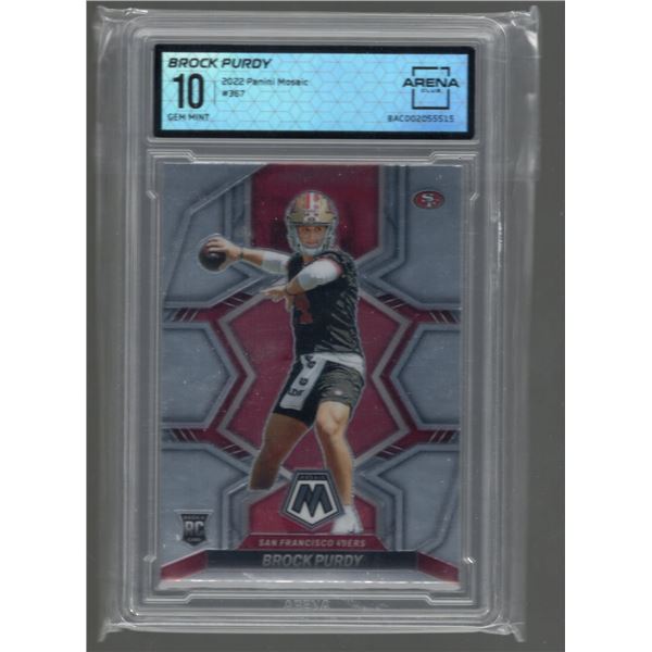 Brock Purdy Rookie Card 2022 Panini Mosaic #367 Graded Arena Club 10 Gem Mint