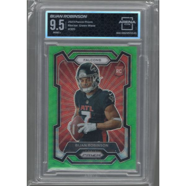 Bijan Robinson Rookie Card Green Wave Variation 2023 Panini Prizm #305 Graded Arena Club 9.5 Mint+