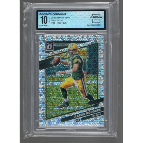 Aaron Rodgers 2021 Donruss Optic Silver Circles /125! #90 Graded Arena Club 10 Gem Mint