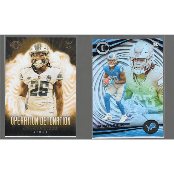 Lot of 2 Jahmyr Gibbs Rookie Cards 2023 Panini Illusions #38 & Operation Detonation #20