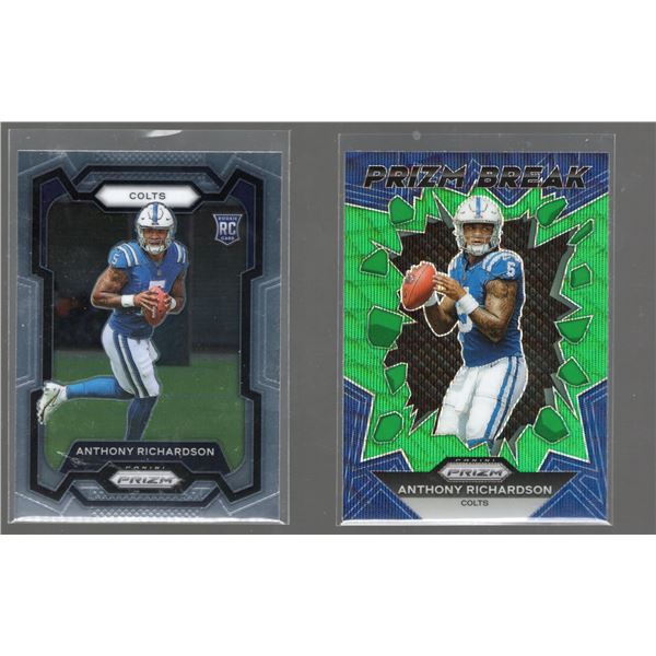 Lot of 2 Anthony Richardson Rookie Cards 2023 Panini Prizm #343 & Green Wave Prizm Break #PB-4