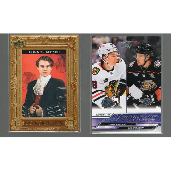 Lot of 2 Connor Bedard Rookie Cards 2023-24 Upper Deck Series 2 YG Checklist and UD Portraits