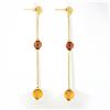 Image 5 : Estate 18K Yellow Gold Bead Citrine Textured Long Box Chain Drop Dangle Earrings