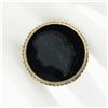 Image 3 : Vintage 14K Gold Large Black Onyx Matte Carved Cameo Intaglio Round Platter Ring