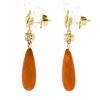 Image 3 : Antique 18K Gold 0.25 ctw European Diamond Orange Coral Tear Drop Dangle Earring