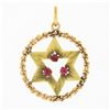 Image 4 : Vintage Israeli 14K Gold Open Star of David Red Stone Rope Circle Frame Pendant