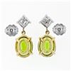Image 5 : 14K TT Gold 5.70 ctw Oval Peridot Princess Cut Diamond Dangle Drop Earrings