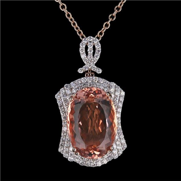 23.99 ctw Morganite and 1.98 ctw Diamond 14K Rose Gold Pendant/Necklace