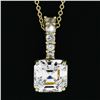 Image 6 : QUALITY 14K Yellow Gold Large Asscher Cut & 5 Round Hand Set CZ Pendant Necklace