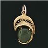 Image 2 : Vintage 14k Yellow Gold Oval Cabochon Cut Jade Detailed Open Swirl Charm Pendant