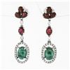 Image 1 : 18K White Gold 4.15 ctw Cabochon Emerald w/ Ruby Diamond Halo Drop Dangle Earrin