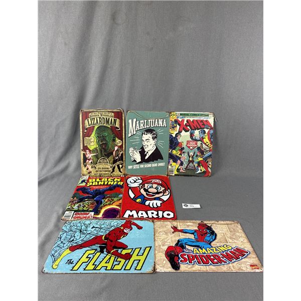 7 Tin Signs (Mario, Marijuana, Marvel, Spiderman, etc)