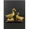Image 1 : Vintage Brass Duck Family Mounted on Wood Base- Approx  9" Long