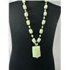 Image 2 : Vintage Carved Jade Pendant & Necklace 14/20 GF Chain & Clasp - 23" Long 1 1/2" Drop Pendant - 109 G