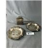 Image 1 : 2 Vintage Metal Ashtrays Silver Plated + Table Lighter w/ Engraved Fighting Scene