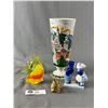 Image 1 : Vintage Lot 2 Glass Fish Paperweights, Handpainted Kissing Figurine, and Dutch Vase 9",etc)
