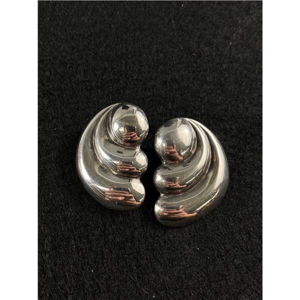 Sterling Silver (Tested) Earrings 1.5" x 1" Diameter, Polished Unmarked