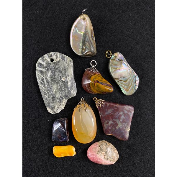Collection of Misc Genuine Stones Abelone and Pendants