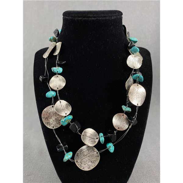 Double Strand Silver Turqoise and Black Onyx Necklace
