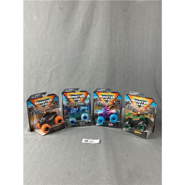 Lot of 4 Hotwheels Monster Trucks, Still Sealed in Original Boxes