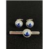 Image 1 : Pair of Blue Delft Mills Cufflinks w/ Matching Tie Bar, Marked ELOX, Excellent Condition