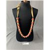 Image 1 : Very Unusual Pottery Beads w/ Brown Leather Cord Necklace, Self Adjustible