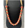 Image 2 : Very Unusual Pottery Beads w/ Brown Leather Cord Necklace, Self Adjustible